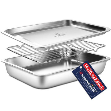 Stainless Steel Food Prep Container with Rack & Lid (Tray), 4.54Quarts, Catering Pans, Restaurant Pans, Buffet Party