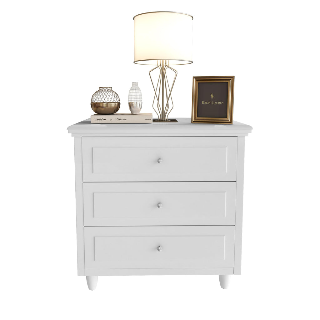 White Nightstand, 3 Drawer Night Stand, 22 Inch Wider Side Table with Storage, Rattan Boho Bedside Table, End Table
