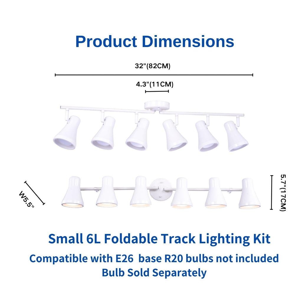 Foldable Track Lighting Fixtures, 6 Way Pivot Shade Ceiling LED Lights,Modern White Rotatable Bar Spotlight Island