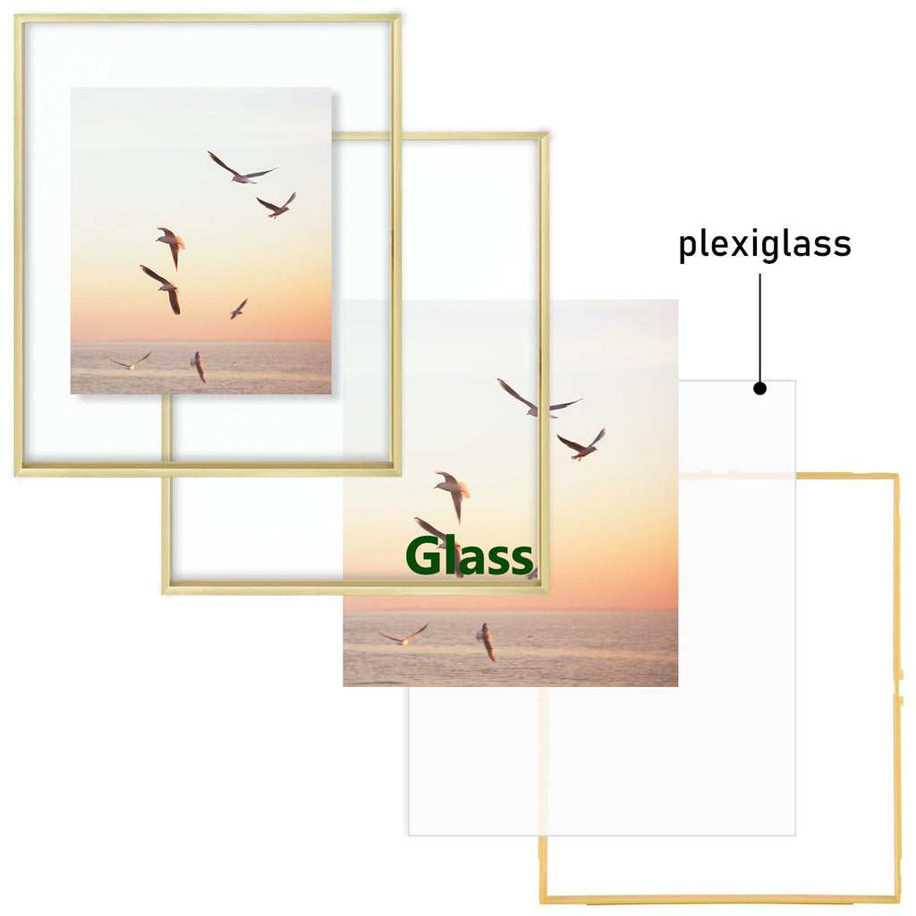 2 Pack 16x20 Gold Metal Floating Picture Frame Real Glass