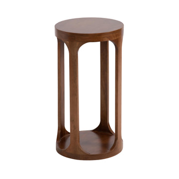 Dahl Modern Slatted Wooden Round Drink Table; 12 x 23; Walnut Brown; Transitional Wood Accent Pedestal Table for Use