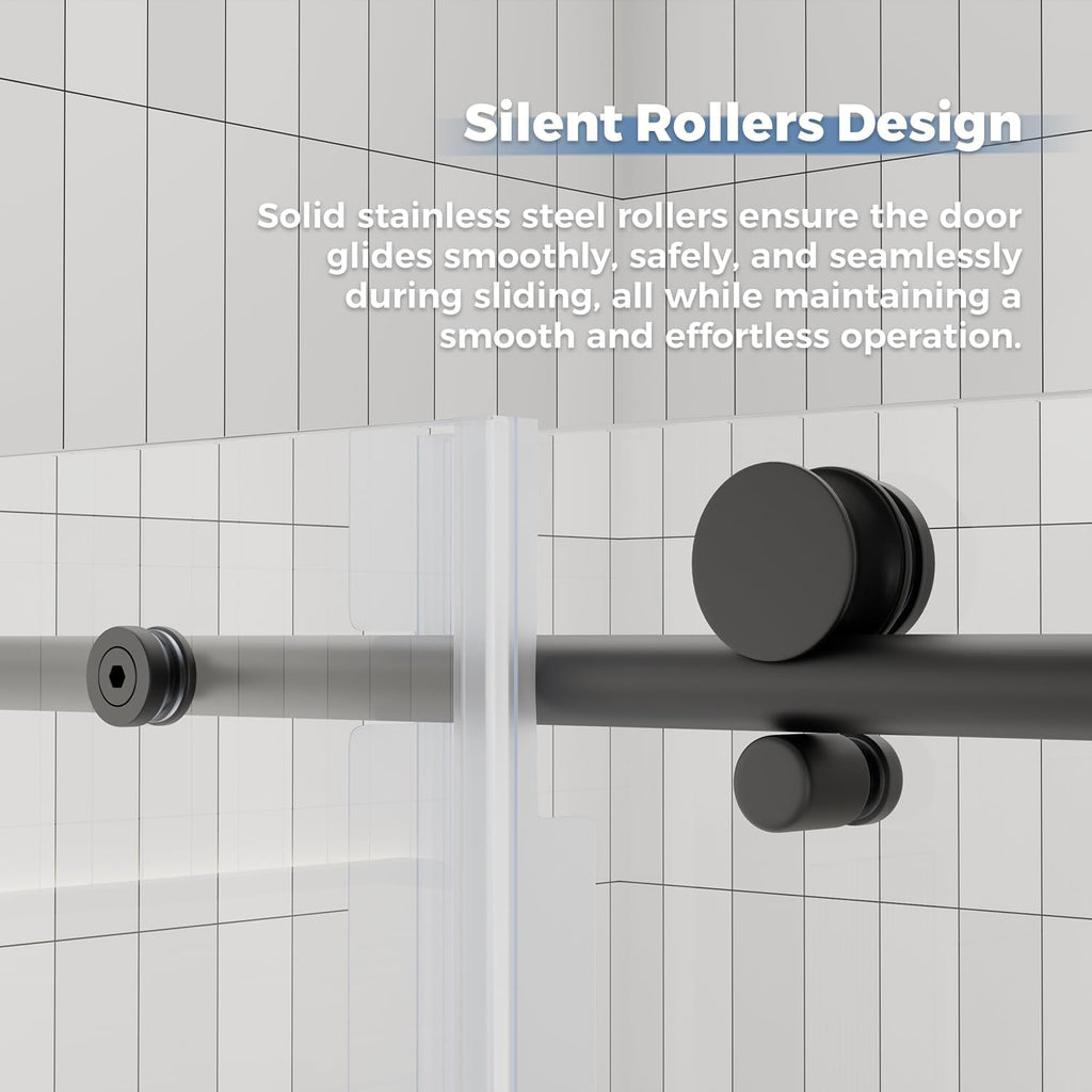 56-60" W x 72" H Frameless Shower Door, SGCC Certified & ANSI Standard Ultra-Clear Tempered Black Shower Door with