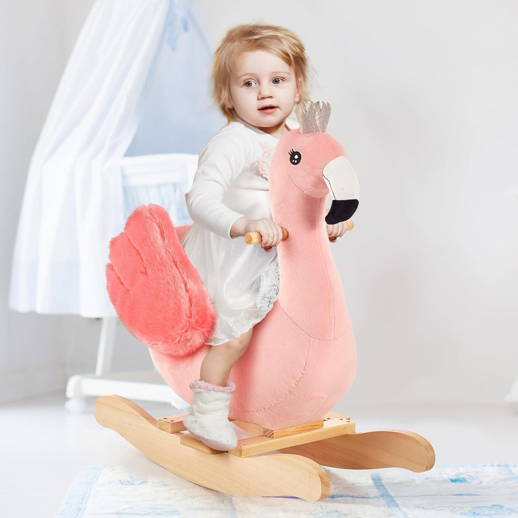Flamingo Baby Rocking Horse for Toddlers 6 Months to 3 Years, Cute & Graceful Pink Swan Rocker for Baby Girl, Stuffed