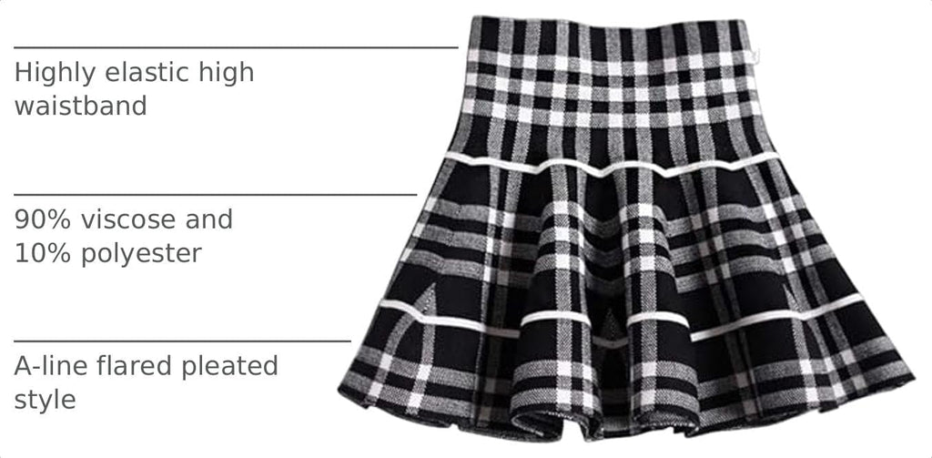 Girls Pleated Skirts High Waisted Stretchy Knit A-Line Skater Mini Skirt for School Cheer Tennis