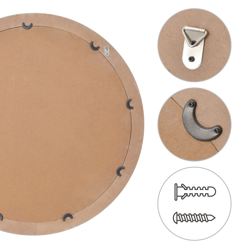 Round Wood Mirror, 28" Circle Farmhouse Vanity Boho Bathroom Wall Mirrors