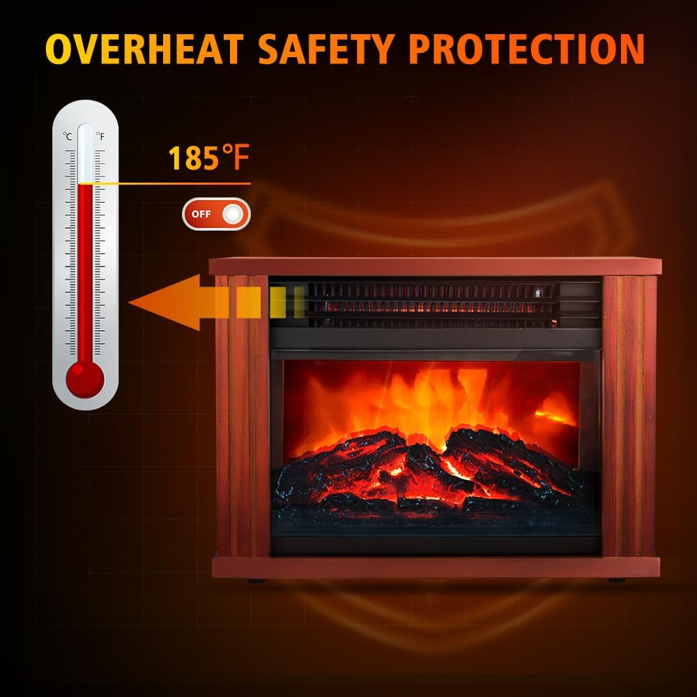 Portable Electric Fireplace Stove Heater with 3D Realistic Flame Effect, Tabletop Space Heater with Overheat Protection, 1500W