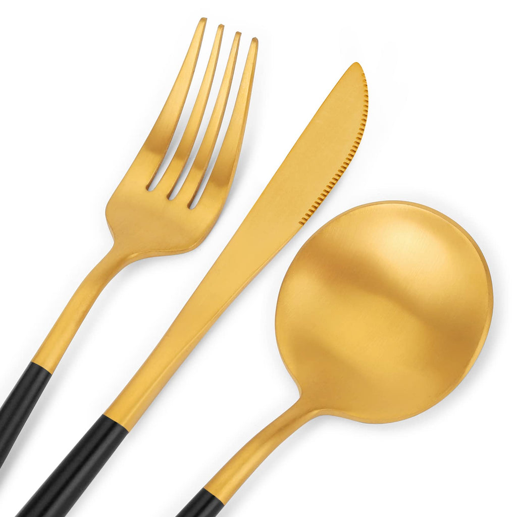 Matte Gold Silverware Set - Stainless Steel Satin Finish Flatware Service for 6, Kitchen Utensil Set