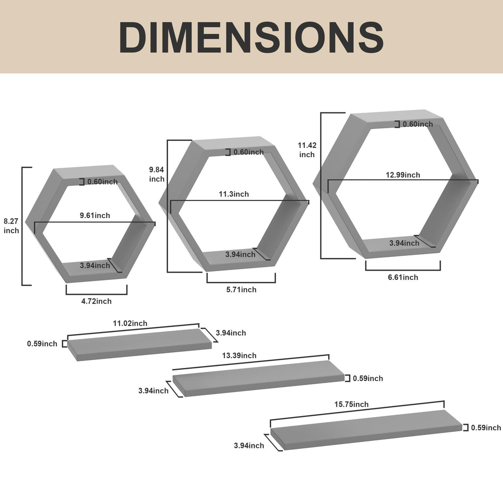 Hexagon Floating Geometric Honeycomb Shelves - Hexagon Floating Shelves Wall Mounted, Honeycomb Wall Shelves Set of
