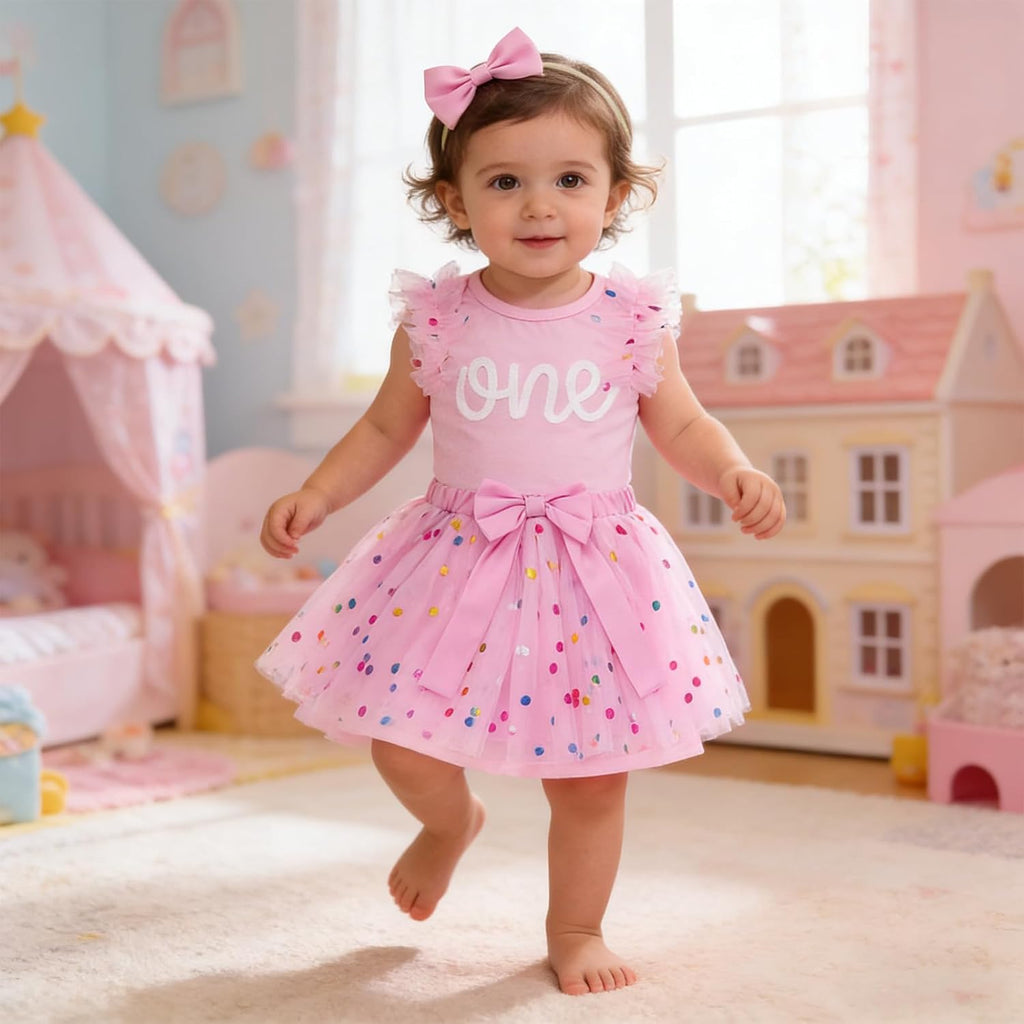 1st Birthday Girl Outfit Flower Romper Tutu Skirt Headband Set