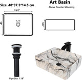 Bathroom 19"X15" Vessel Sink,Ceramic Vessel Sink with Faucet and Drain Combo Rectangular Small Sink Marble Vanity