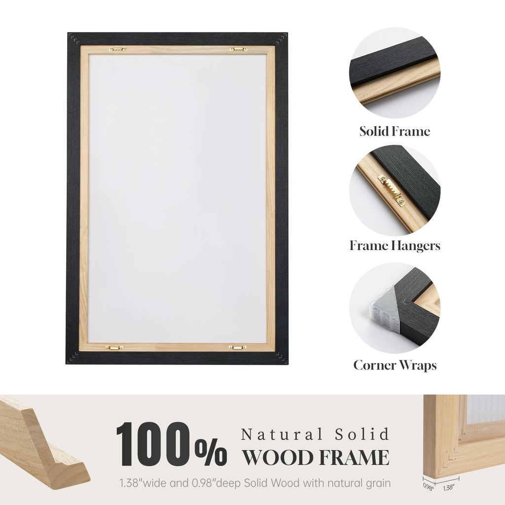 Large Framed Black White Abstract Wall Art Set of 2, 24x36