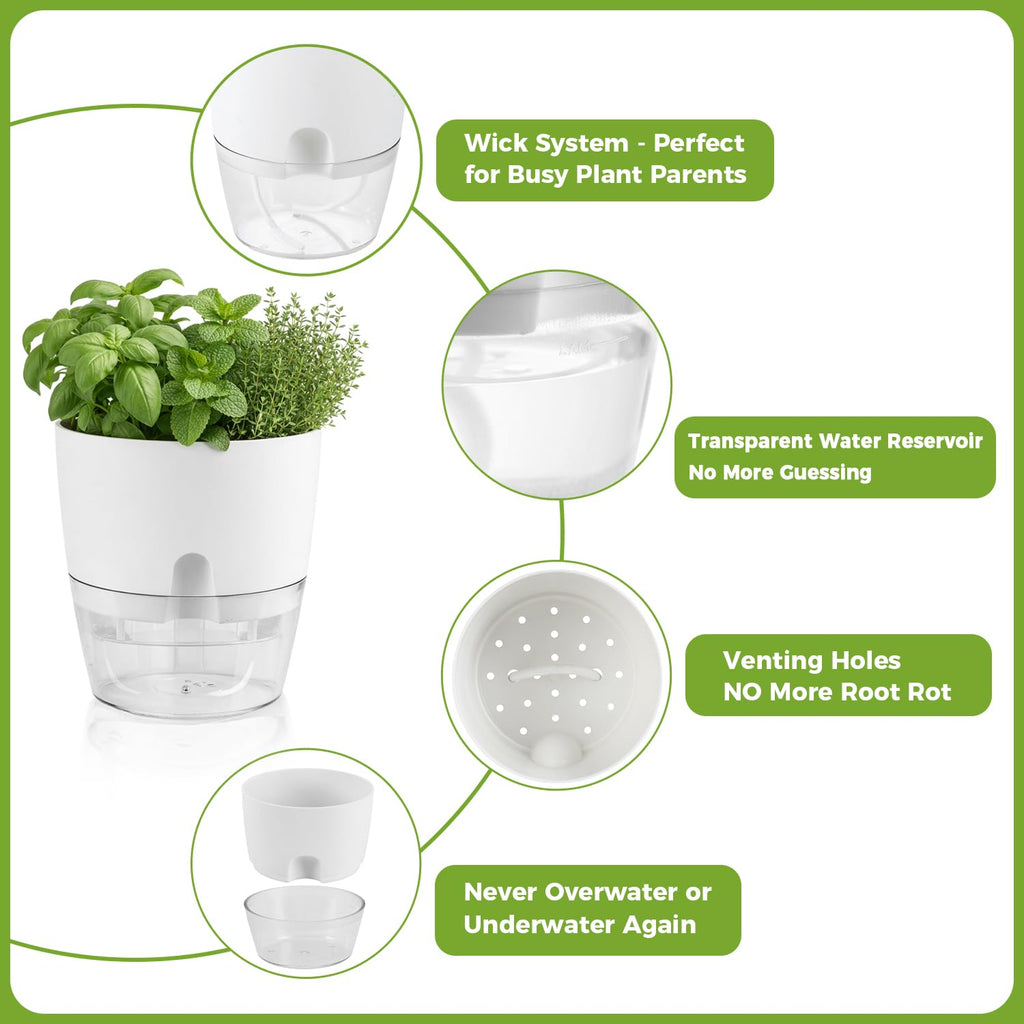 5 Pack Self Watering Pots for Indoor Plants, 9.2 Inch Plant Pot Plastic Self Watering Planter for Orchid, Monstera