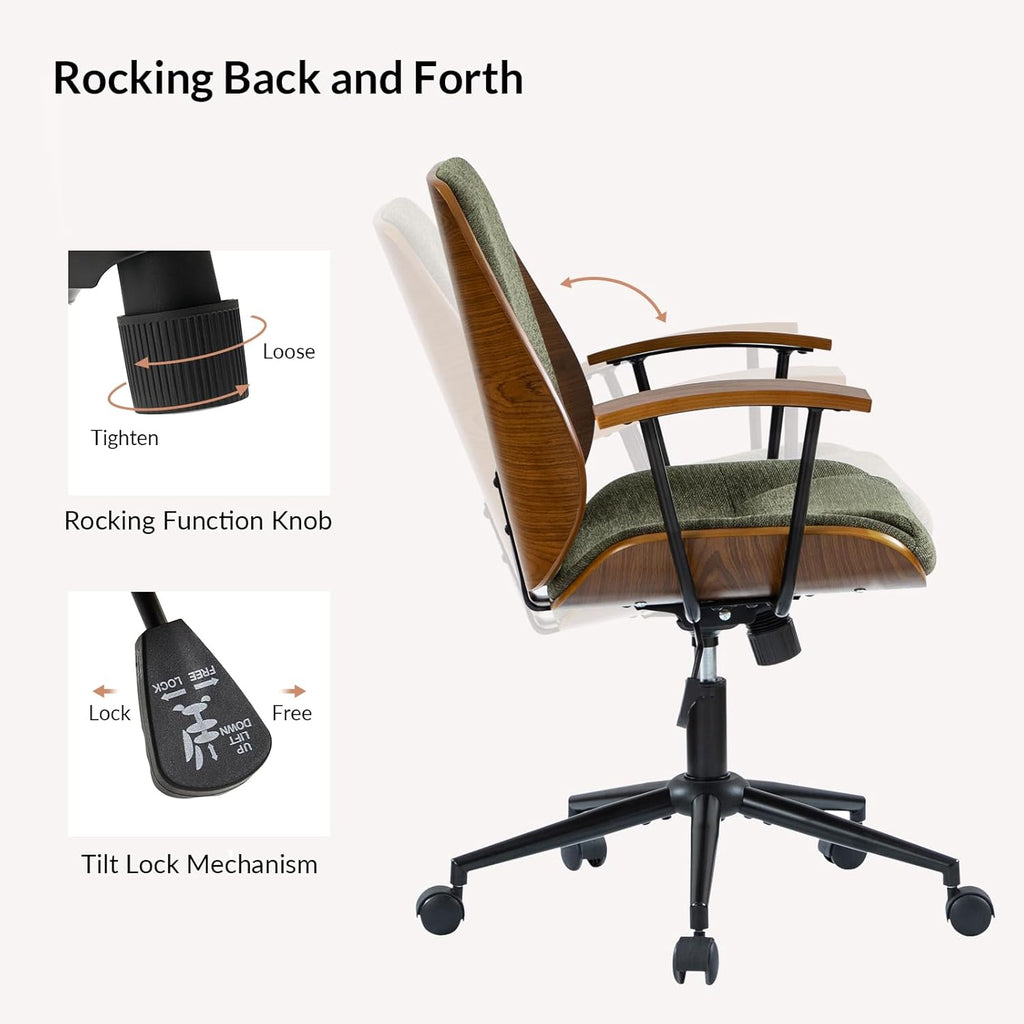 Modern Ergonomic with Wood Frame & Metal Base, Swivel Home Office Desk Chairs with Adjustable Height, Comfy