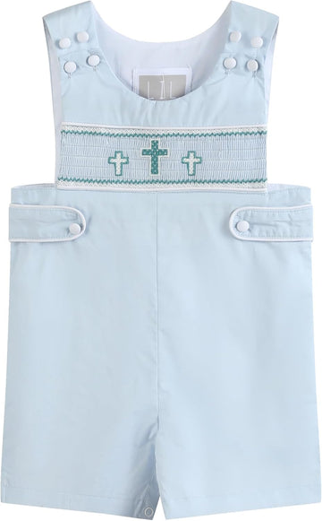 Baby Boys Blue Crosses Smocked Overalls