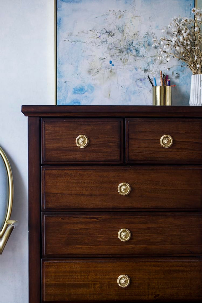 Brass Cabinet Rings Gold Knobs, Drawer Round European Handles Antique Gold Knobs Kitchen, 4 Pack