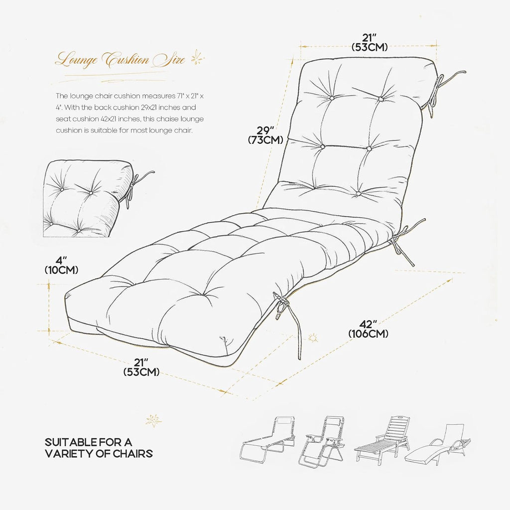 Chaise Lounge Cushions Outdoor Waterproof Lounge Chair Cushion for Outdoor Furniture Thickened Pool Lounge Cushion