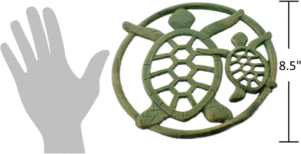 Decorative Cast Iron Sea Turtle Trivet - Coastal Kitchen Accent with Ocean Theme Design - Heavy Duty Metal Trivet