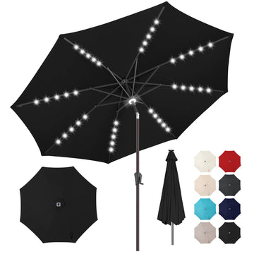 Solar Patio Umbrella with Centre Light, 10 ft Black