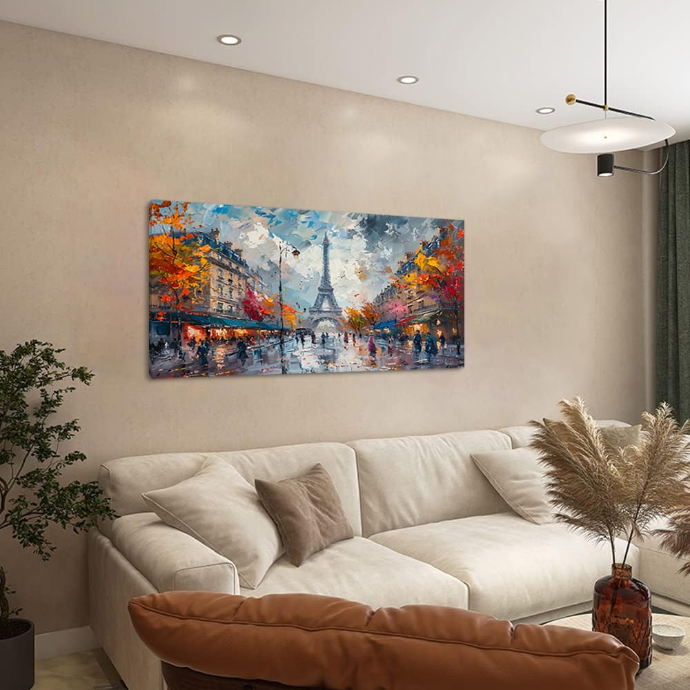Eiffel Tower in Paris French Landscape Street View Wall Decor Artwork (20x40 Inches)