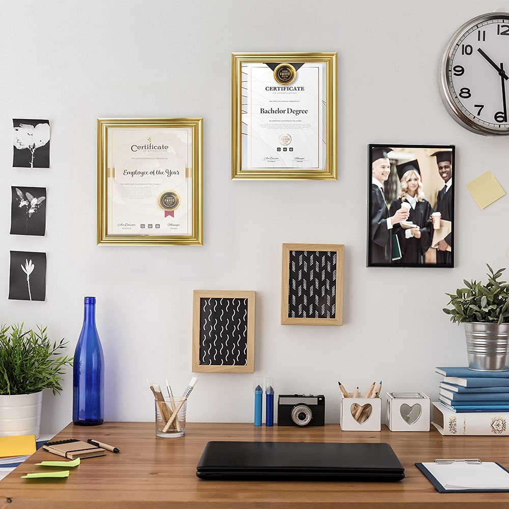 8.5x11 Diploma Document frames, Real Glass Fronts, 4 Pack Gold Certificate Frames for Wall Or Tabletop Display, Diploma