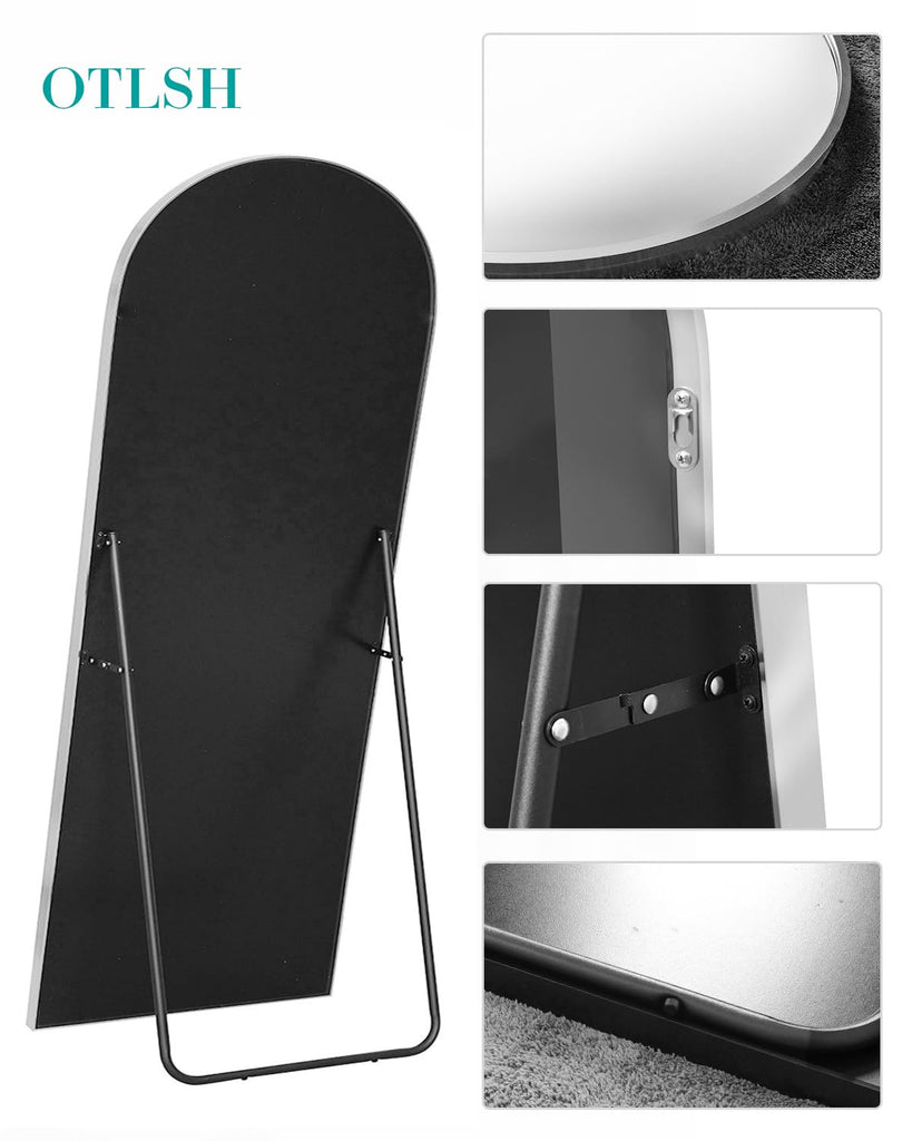 Full Length Arched Floor Mirror, 71"26" With Stand, Full Body, Large, Wall, Freestanding, Oversized, Aluminum Frame