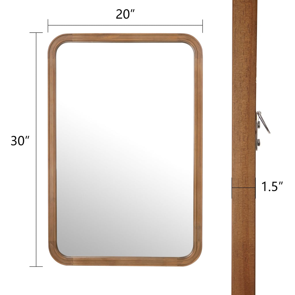 Wood Bathroom Mirror for Wall 20x30 Inch Wooden Frame Rectangle Mirror for Farmhouse Bathroom Vanity Wall Mounted