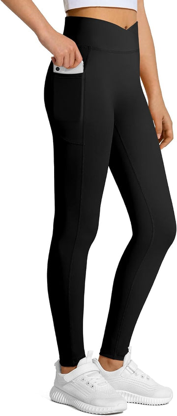 Girls Athletic Leggings High Waist for Kids Yoga Pants with Pockets