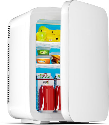 Mini Fridge for Bedroom - 10 Liter/15 Can Portable Refrigerator for Dorm, Office, Car - Quiet Cooler & Warmer for Food