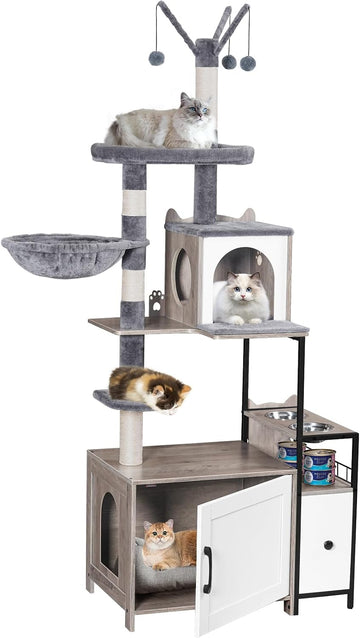 Cat Tree with Litter Box Enclosure, 3-in-1 Modern Cat Tower for Indoor Cats, 67.32'' Hidden Cat Litter Box Furniture