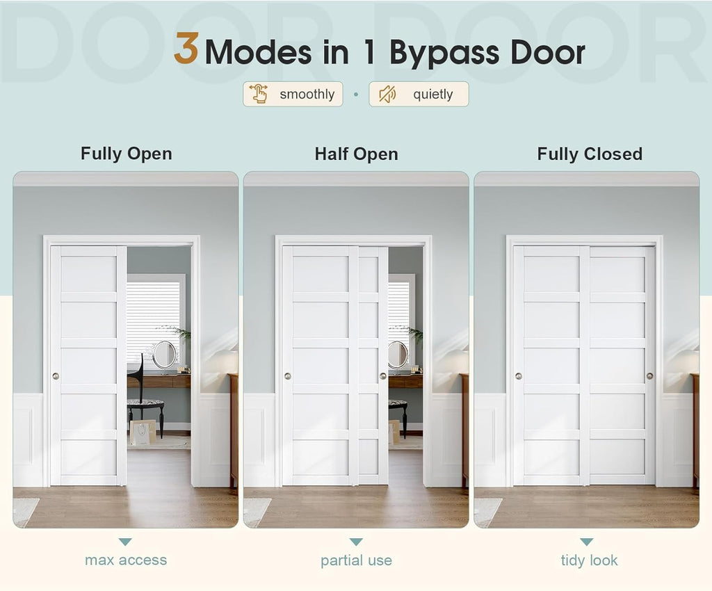 Sliding Closet Door 72"×80" (Double 37"), 5 Panels Bypass Barn Doors with Hardware Track Kit Include
