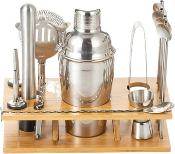 Shaker Set Cocktail Shaker Set Stainless Steel Bar Tool Bartender Kit with Wooden Display Stand Mixology - Set of 14