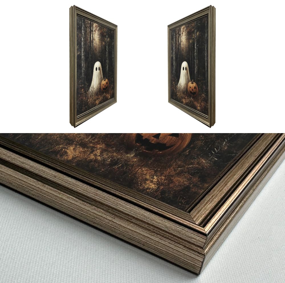 Framed Vintage Halloween Painting Dark Forest With Ghosts Wall Art Rustic Farmhouse Canvas Print Farmhouse Picture