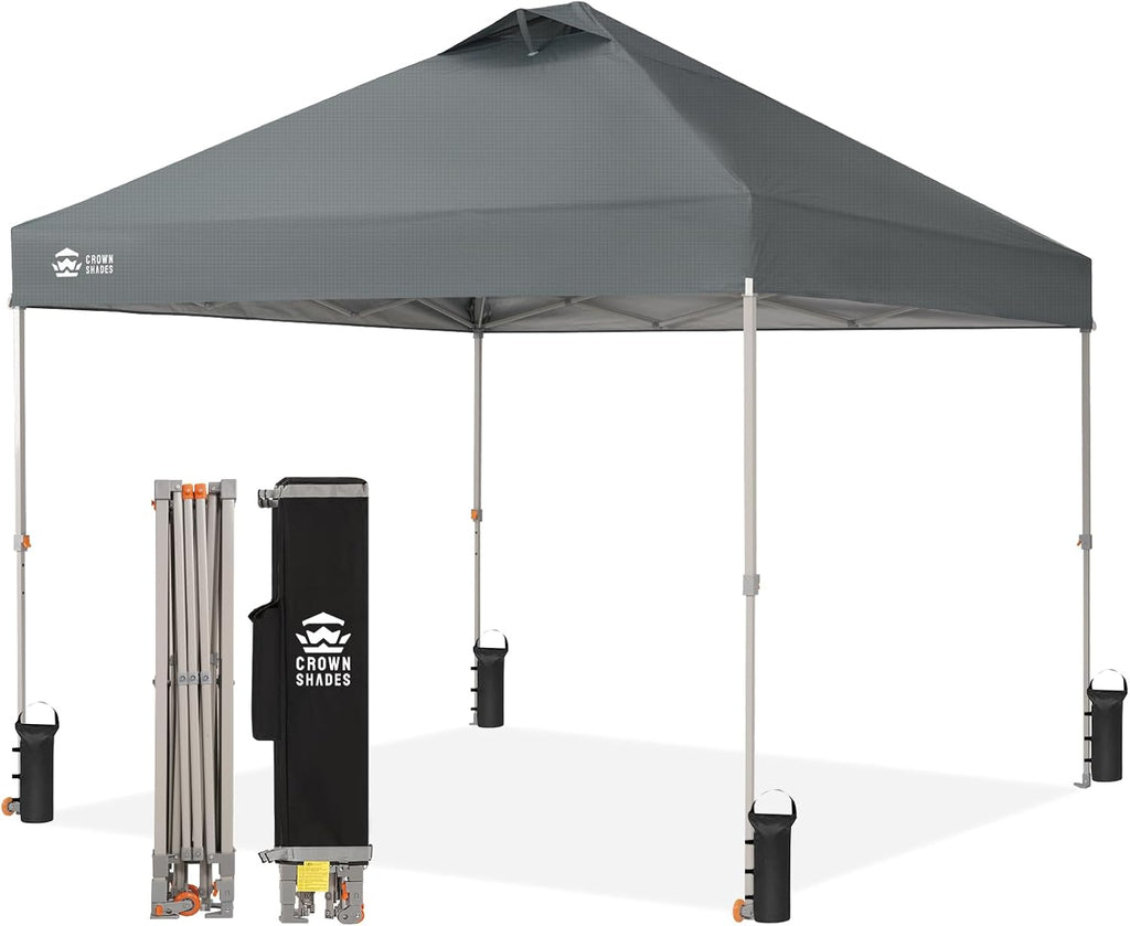 10x10 Pop Up Canopy Tent, Grid Grey | Beach Tent with One Push Setup,STO-N-Go Cover Bag,Silver Coated Top,Outdoor Sun