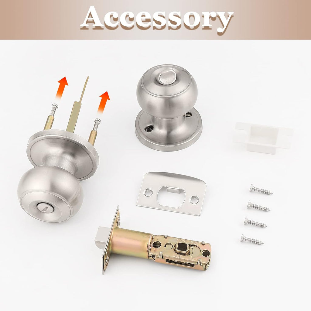 6 Pack Round Privacy Door Knob(Thumb Turn Lock on The Inside), Keyless Doorknobs Interior/Exterior Lockset,Privacy