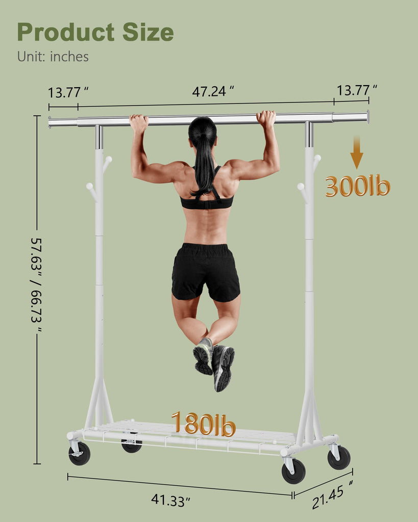 1-Minute Assembly Clothes Rack, 480 lbs Heavy Duty Rolling Clothing Racks with Wheels, Foldable Garment Rack