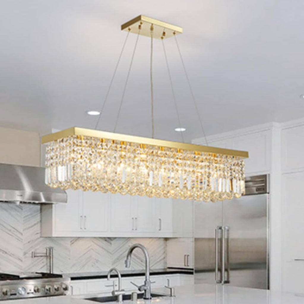 8-Lights K9 Crystal Chandelier for Dining Room, Rectangular Pendant Light Fixture for Kitchen Island, Raindrop Chandelier, X-Large Size, Chain Adjustable A100-B0DM17JHTK