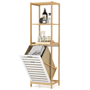 Tilt Out Laundry Hamper - Laundry Hamper Cabinet with 3 Tier Storage Shelves, Removable Laundry Basket, 51" Tall