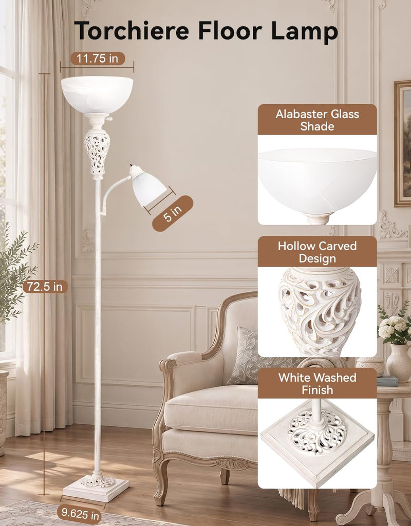 Torchiere Floor Lamp with Adjustable Reading Light Corner