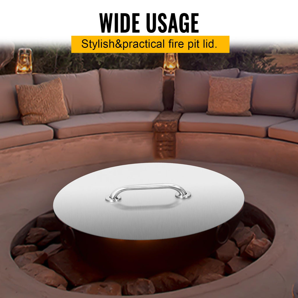 Round Fire Pit Lid 20 Inch, 304 Stainless Steel Fire Pit Ring Lid 1.5mm Thick Fire Pit Burner Cover for Any Round