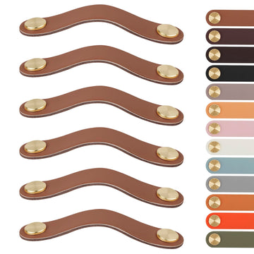 6 Pack Leather Drawer Pulls 6.3 Inch Cabinet Handles with Screws Faux Leather Dresser Knobs for Cabinets Drawers