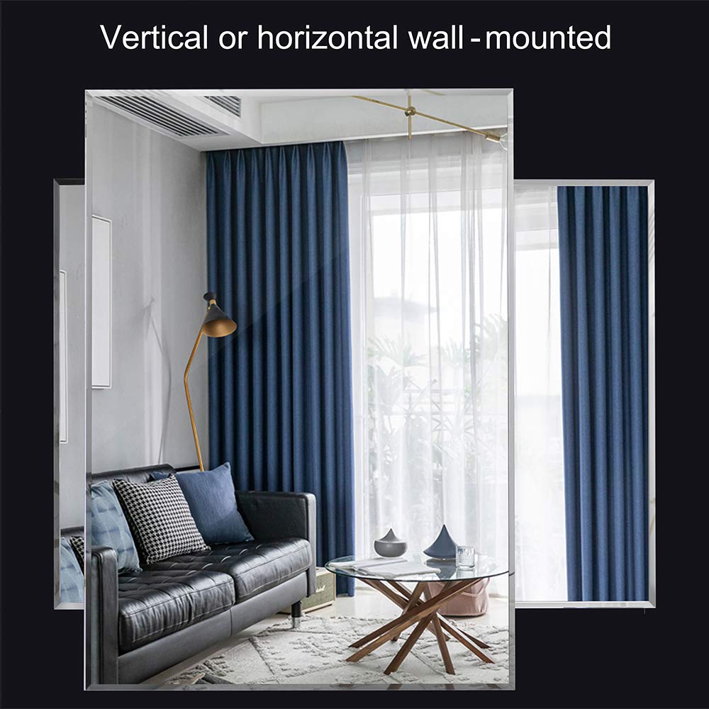2 PCS Rectangular Wall Mirror, 28" x 36" Large Bathroom Mirror with Beveled Edge, Frameless Mirror Vanity Set