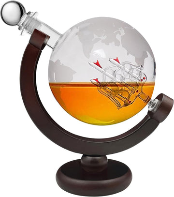 Whiskey Globe Decanter 28 Oz Gift for Dad, Men's Whiskey and Wine Shaker Global Shaker Unique Gift for Husband, Boss