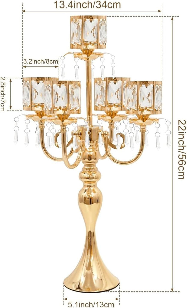 Tall Candle Holders - 2Pcs Gold Candelabra, Metal 5 Arm Candlesticks Party Wedding Aisle Home Decor (Gold x 2pcs)