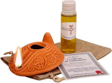 Biblical Herodian Clay Oil Lamp with Bethlehem Olive Oil - Authentic Holy Land Replica with Gift Bag & Certificate