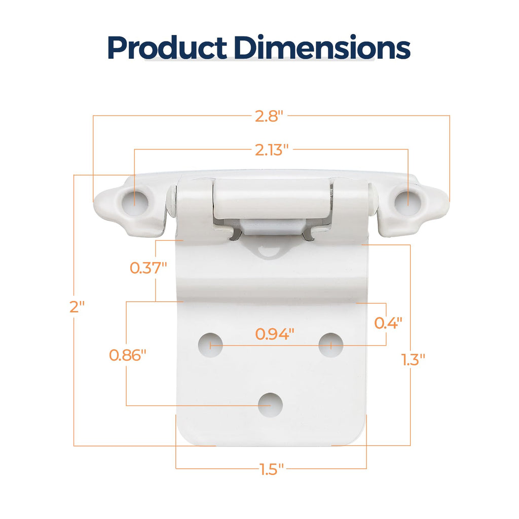 White Cabinet Hinges, 3/8 Inch Inset, 40 Pack(20Pairs)