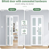 Bifold Doors for 32"×80-3/4" Opening, Preassembled White Frosted Glass Folding Barn Door, Sliding In