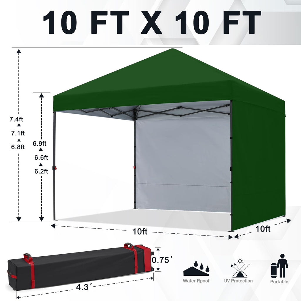 Pop Up Canopy Tent with 2 Sidewalls, 10x10, Forest Green