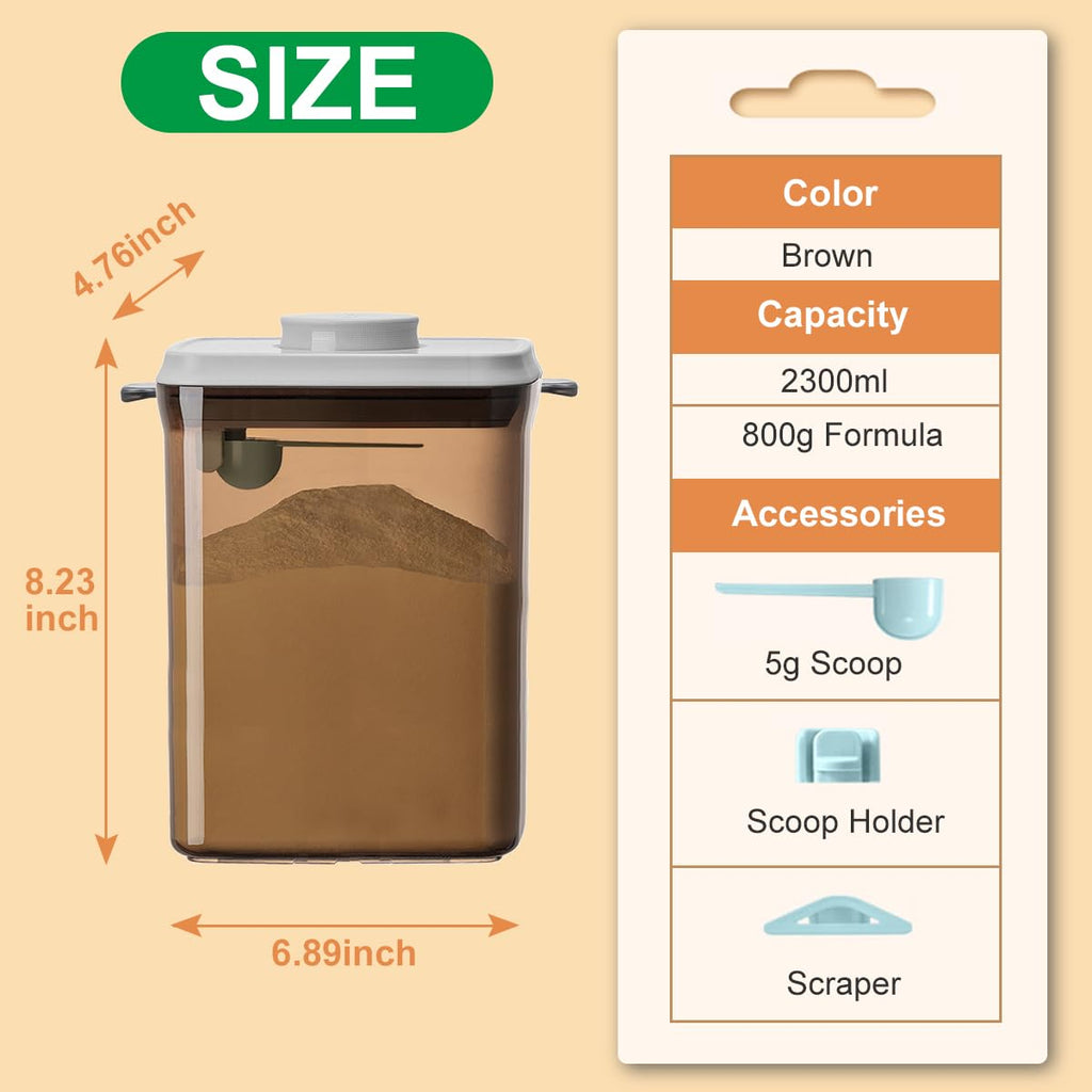 One-Push Formula Container, 2300ml Formula Dispenser with Scoop and Scraper, Milk Powder Container with Lids