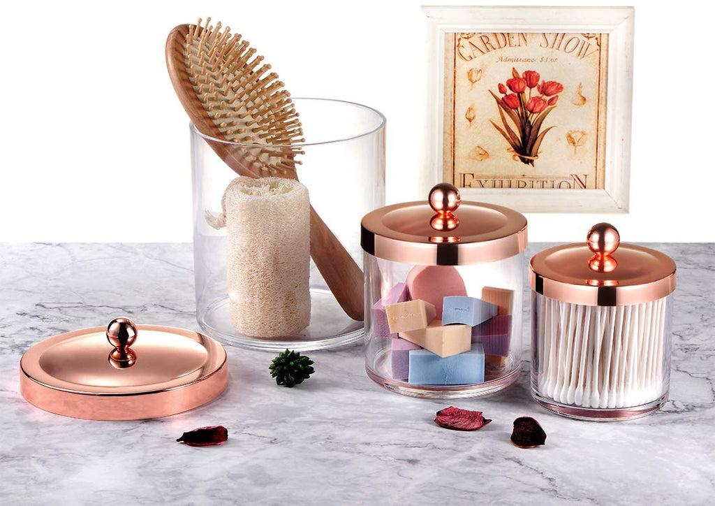 3 Pack Large Plastic Apothecary Jars with Rose Gold Metal Lids