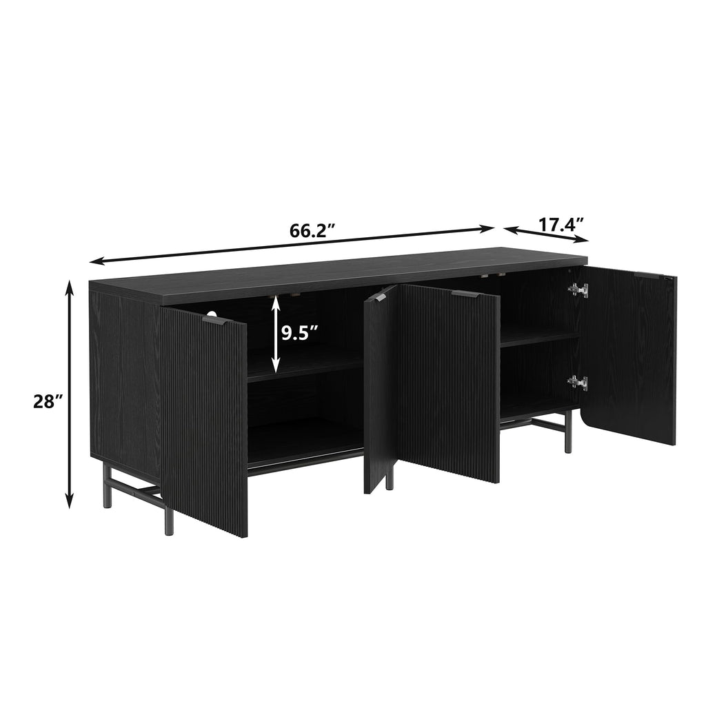66.2''W Large Fluted Buffet Cabinet with 4 Doors & Shelves Wood Sideboard Buffet Table Storage Cabinet Modern Accent